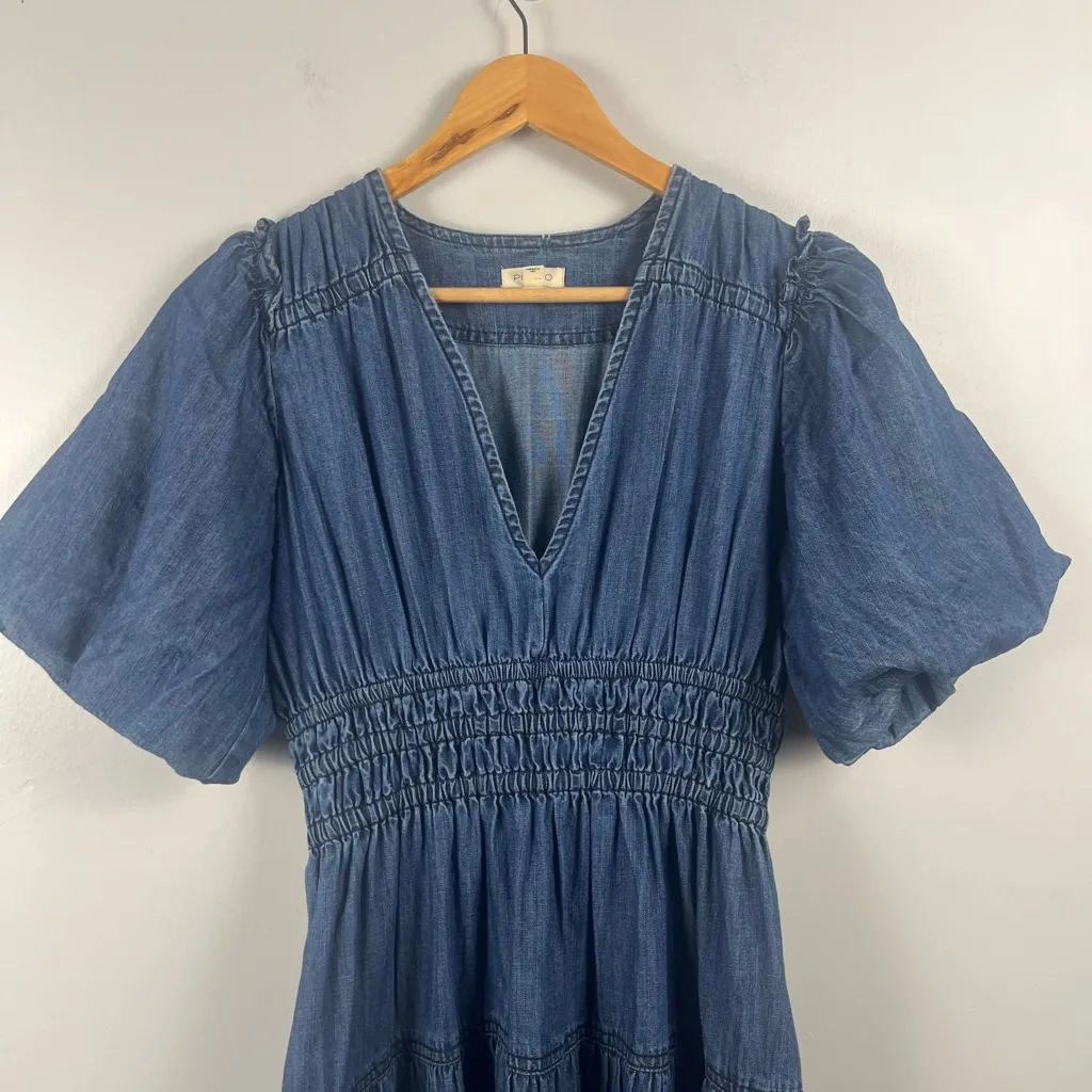 Anthropologie Pilcro Smocked Puff-Sleeve Denim Dress size XS - Image 4