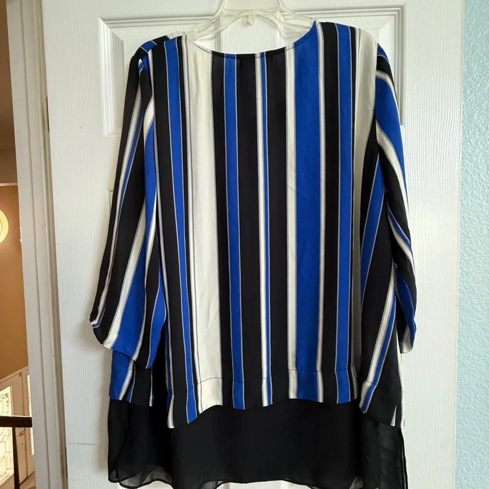 Travel Elements Plus 1X Striped Blouse Blue Black White High low tunic top - Image 5