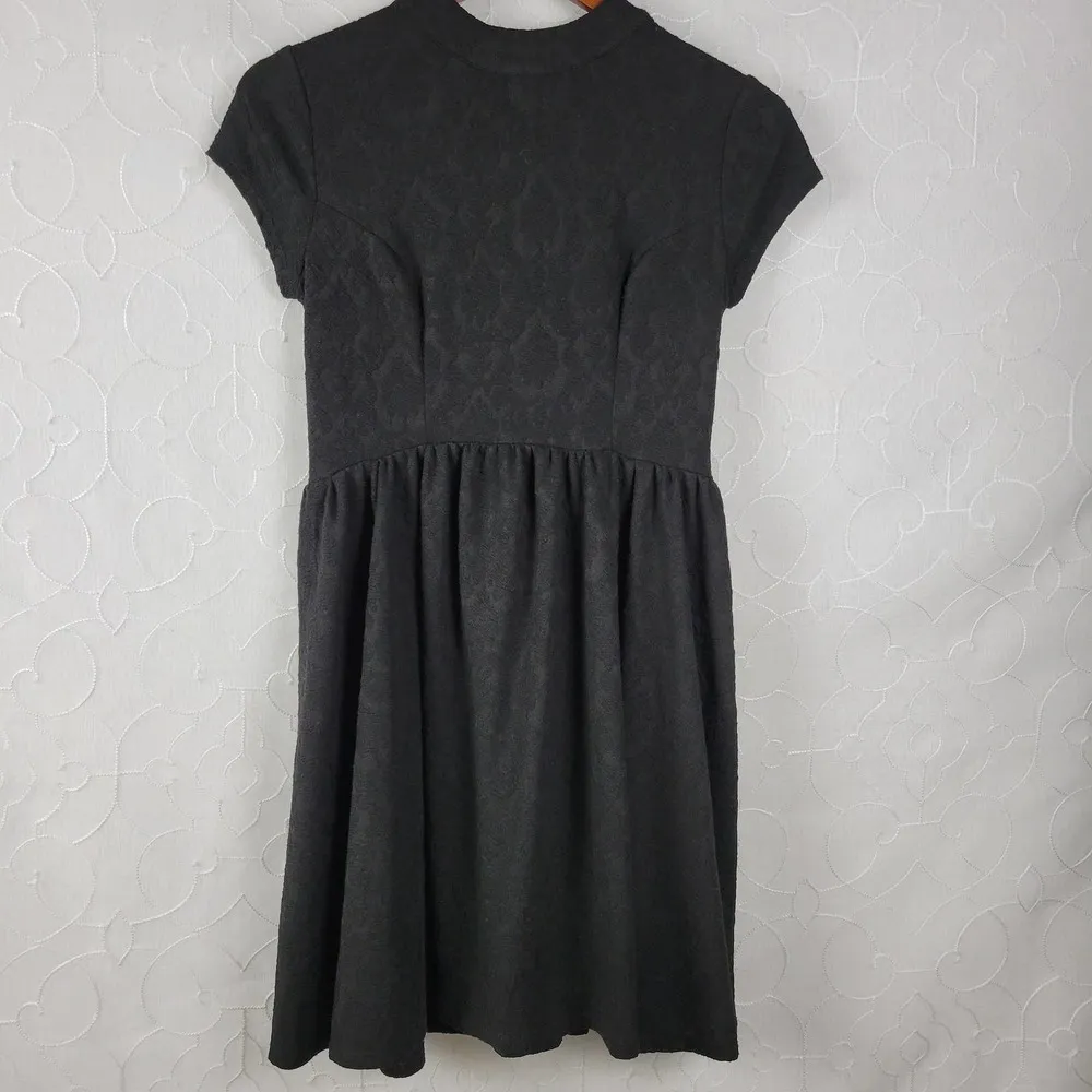 Xhilaration Womens Dress Size S Black Brocade Mock Neck Fit & Flare Skater Mini - Image 3