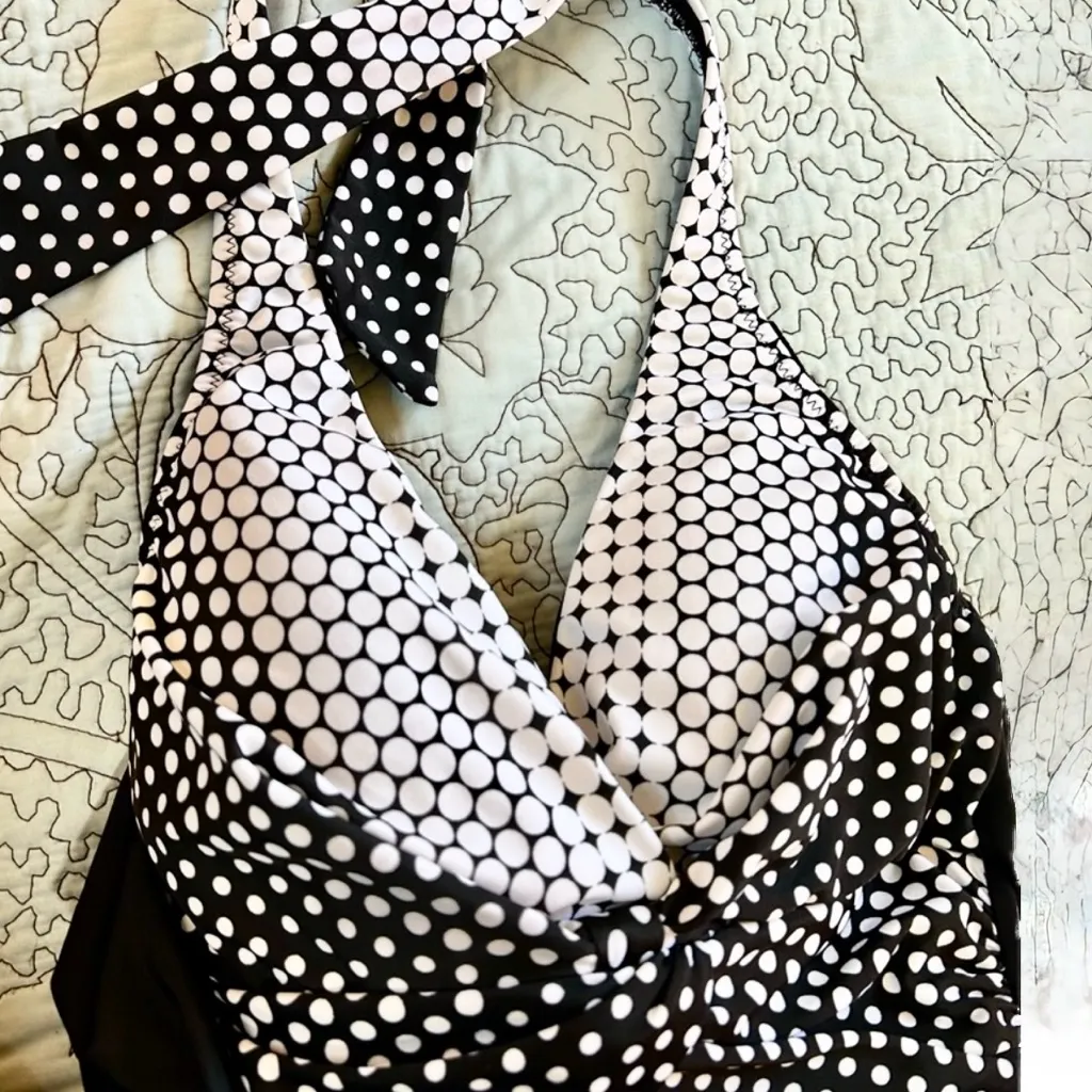 GOTTEX PROFILE Dolce Vita Halter Skirted Polkadot Tummy Control Swim Dress Sz 6 - Image 5