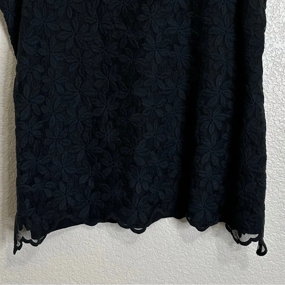 J. Crew Embroidered Floral Lace Overlay Black Tank Top, Size XL - Image 3