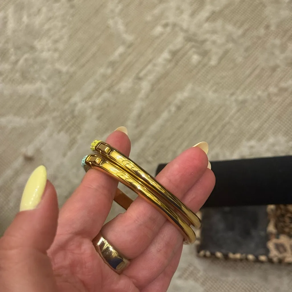 J Crew Yellow Gold Blue Gold Crystal Rhinestone Bangle Set of 2 - Image 5