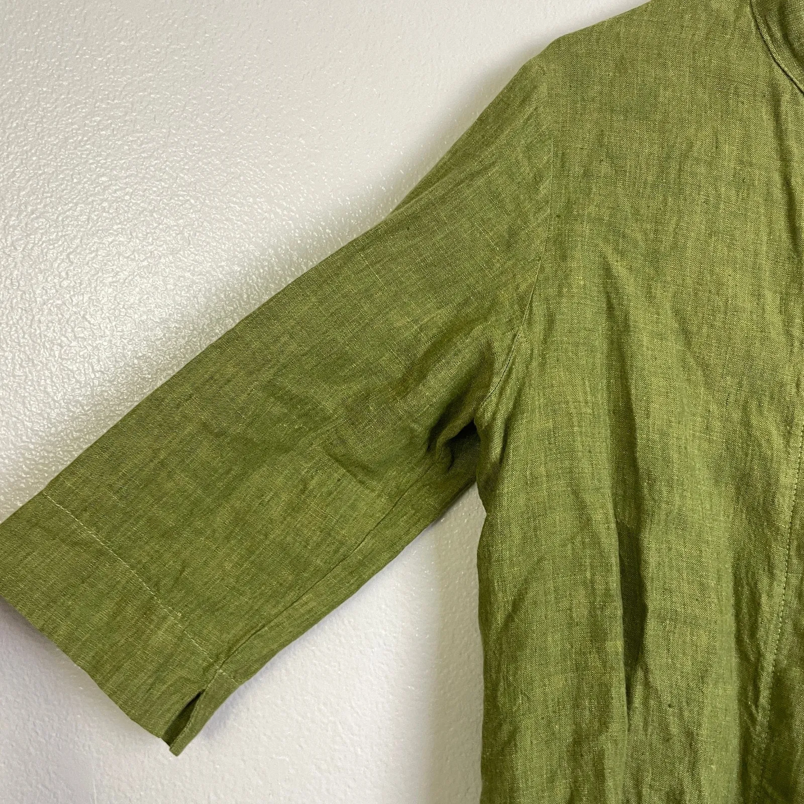 Bryn Walker Linen Top Womens Small Green Button Up Boxy Lagenlook Cropped USA - Image 5