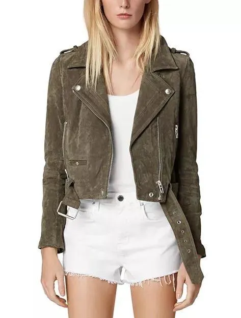 Blank NYC Suede Leather Moto Jacket in Herb Green - Image 2
