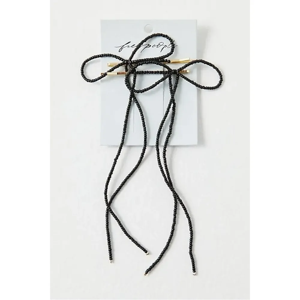 Free People Coquette Dainty Beaded Bow Bobby Pins in Black NWT Dangle - Image 4