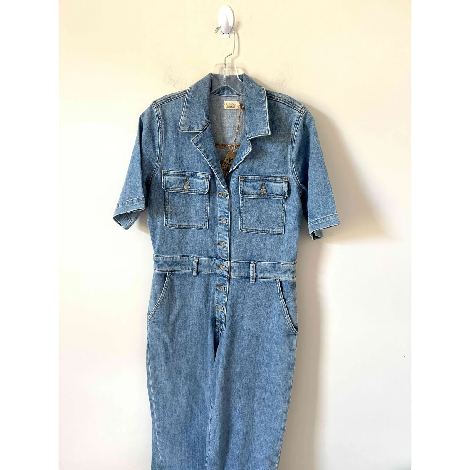 Faherty Denim Michelle Short Sleeve Jumpsuit Light Blue Wash Size 6 NEW - Image 6