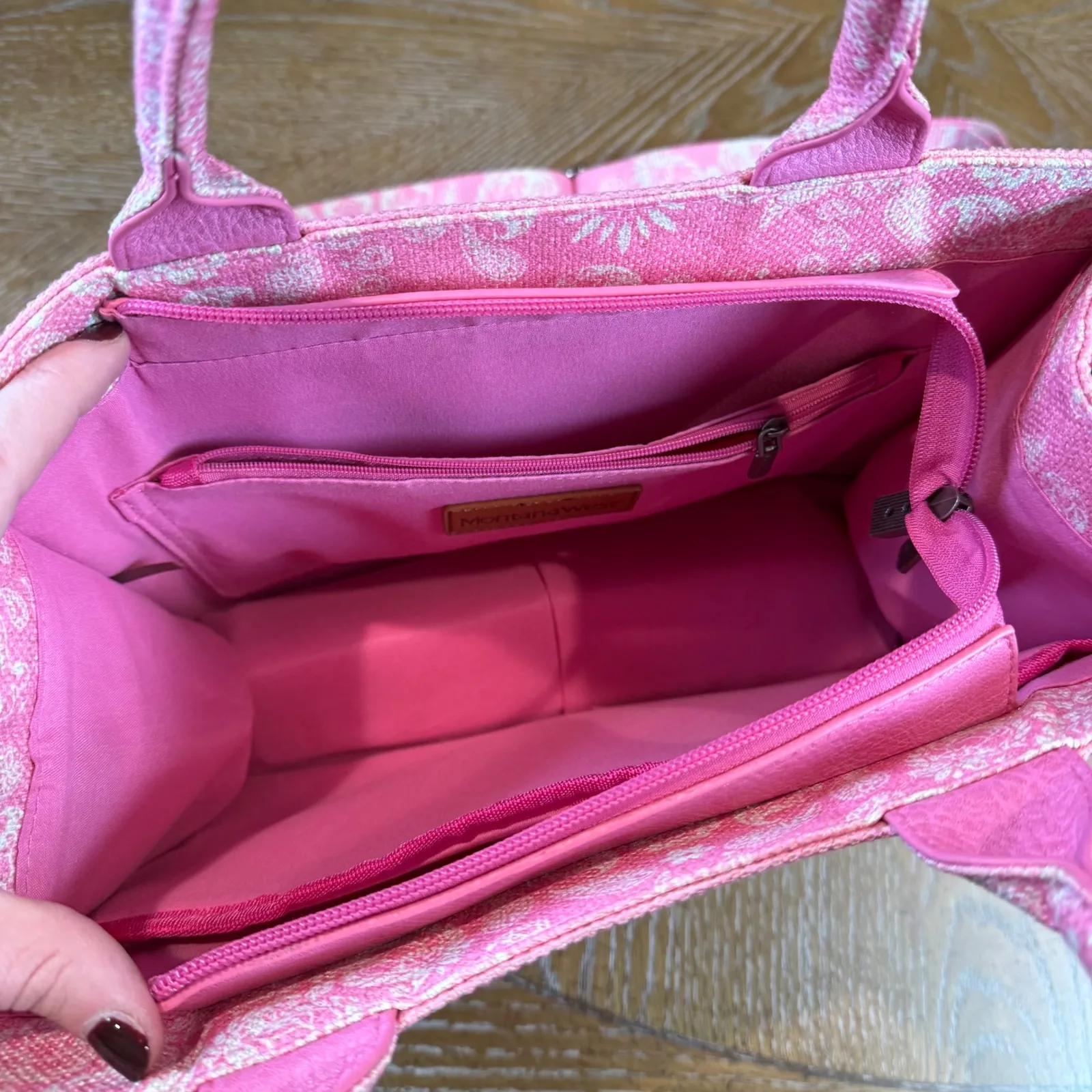 Montana West Rhinestone Paisley Pink Satchel Tote Purse Cloth Cowgirl Western - Image 5