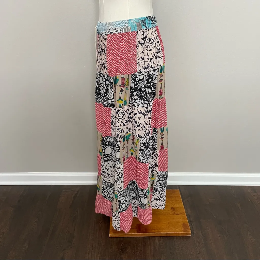 Vintage Maxi Skirt Patchwork People Fashion Abstract Geometric Red Black White Size L - Image 7