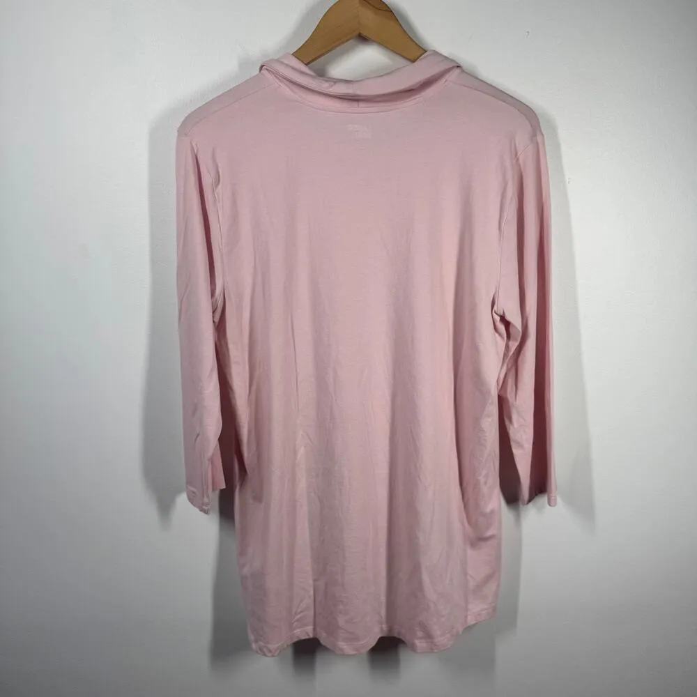 Lands End Top Women L Pink 3/4 Sleeve Cowl Neck High Low Cotton Modal Spring Size L - Image 2