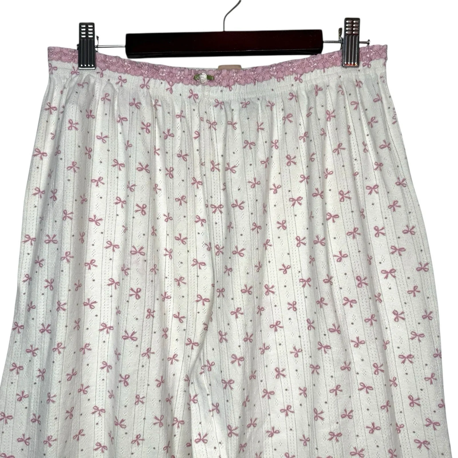 Messy Bun Just Chillin M Pajama Set Bows Cropped Coquette Dainty Girly - Image 3