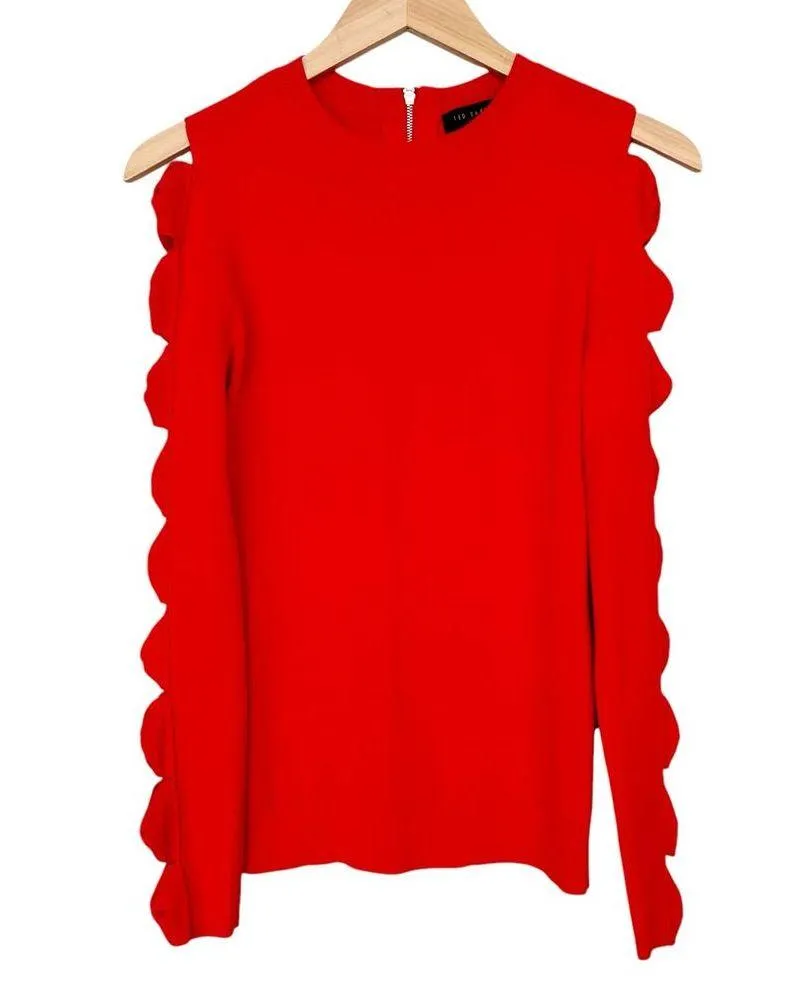 Ted Baker London Red Yonoh Long Sleeve Cut Out Blouse Sz 2 - Image 7