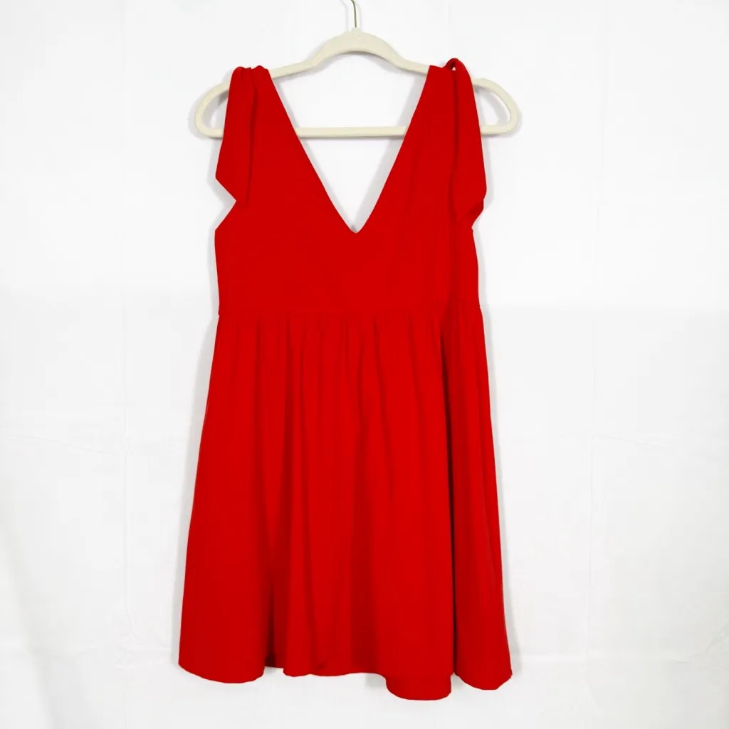 Pomander Place X Tuckernuck Babydoll Tie Shoulder Mini Dress Holiday Red - Image 5