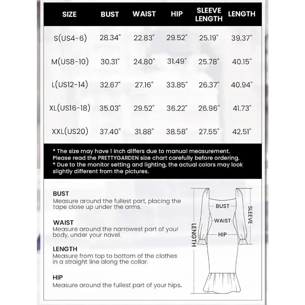 NEW PRETTYGARDEN Square Neck Ruffle Mermaid Smocked Dress M - Image 5