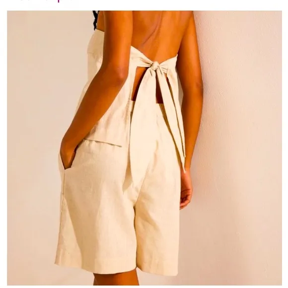 Free people L linen short & tube top got to have it set cutout bow boho spring - Image 2