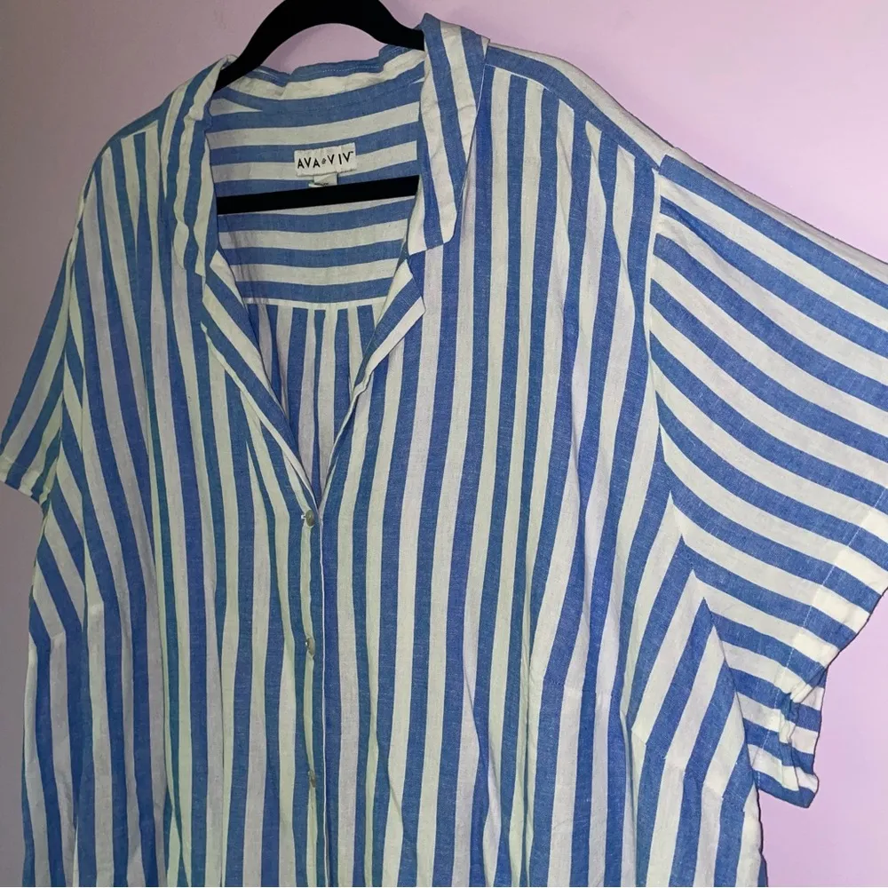 Ava + Viv Size 4X Linen Blend Striped Tie Front Top Coastal Fisherman Preppy - Image 2