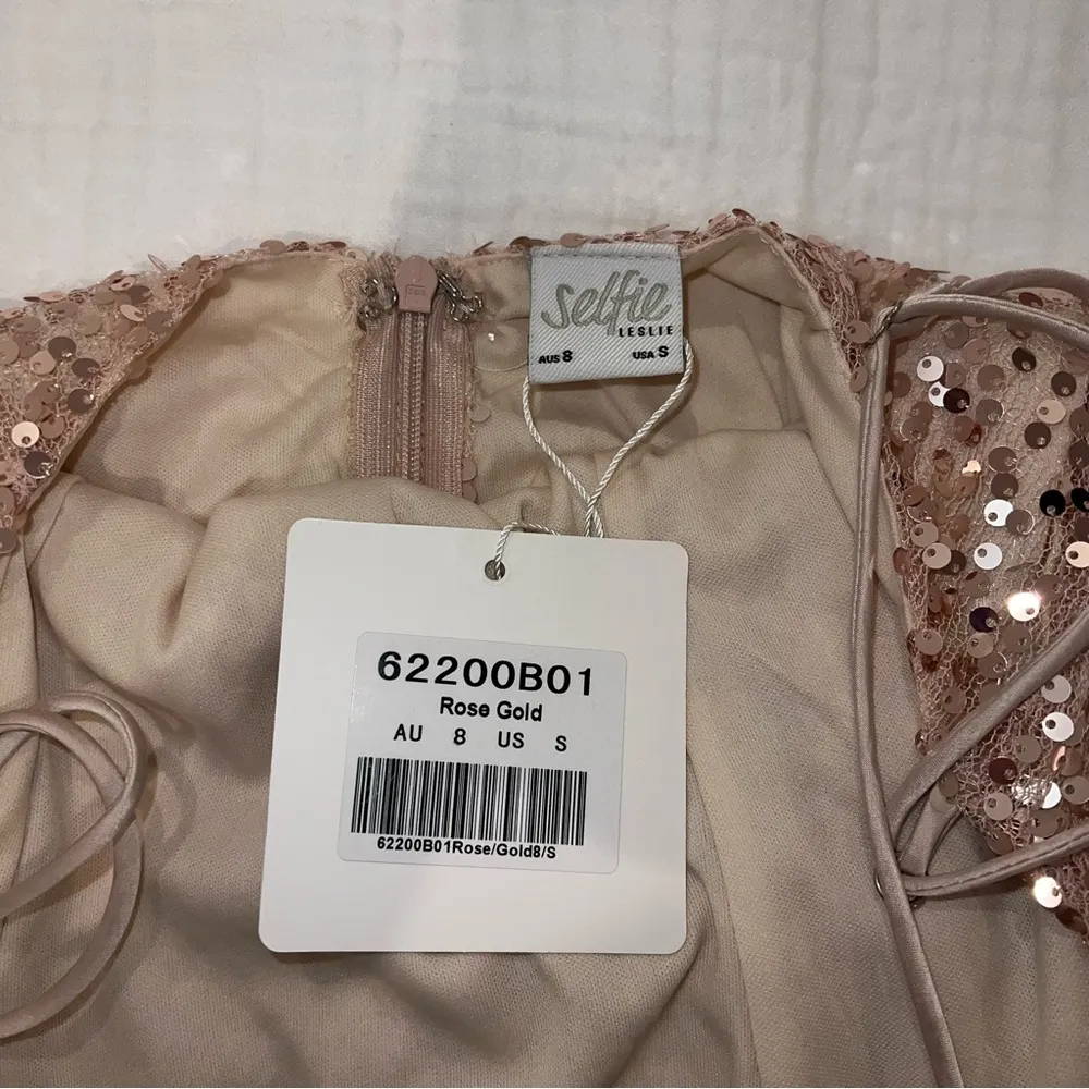 Shine Spaghetti Strap Sequin Mini Dress Rose Gold small never worn - Image 3