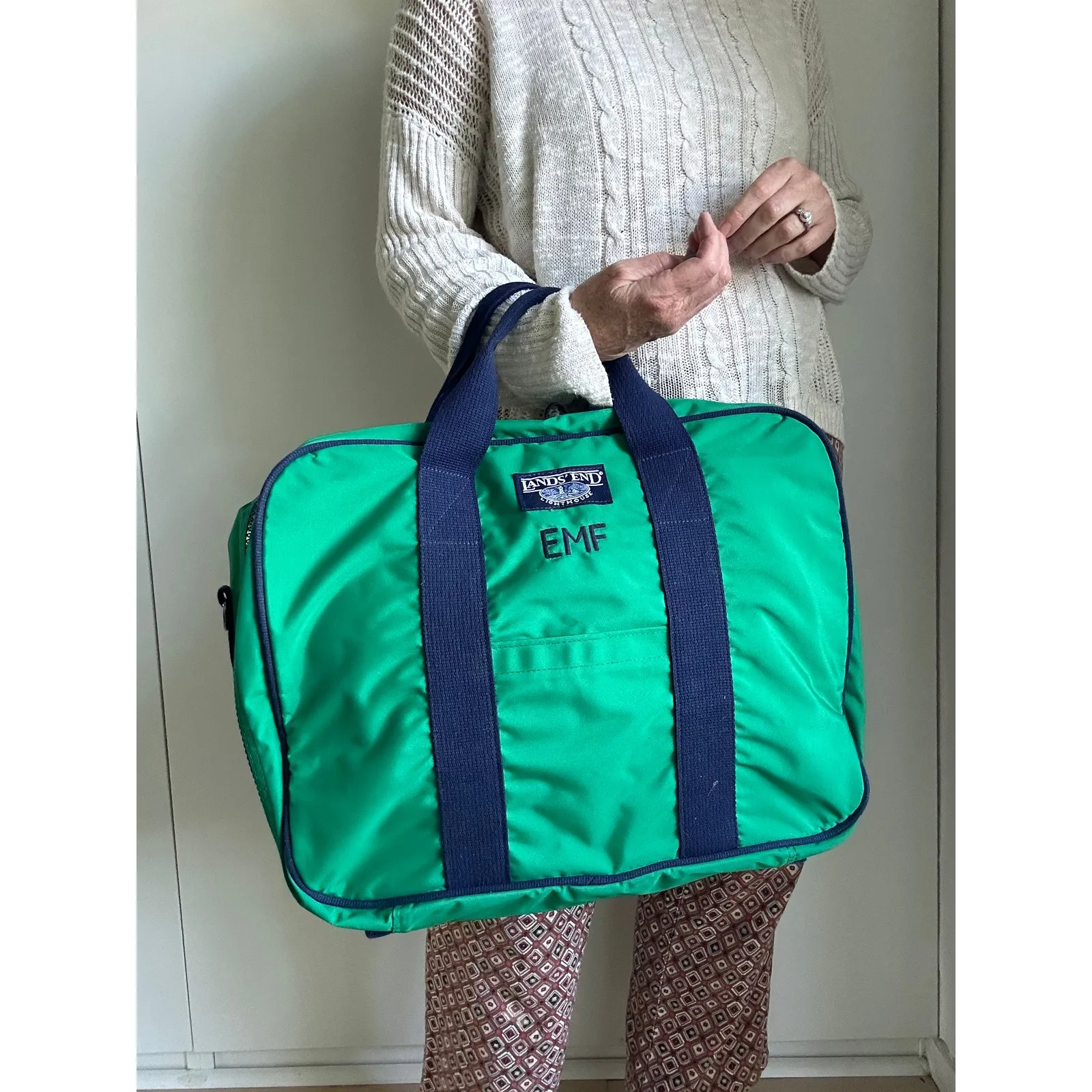 Vintage Lands' End Lighthouse Carry On /Overnight Suitcase Soft Shell Green Blue - Image 6