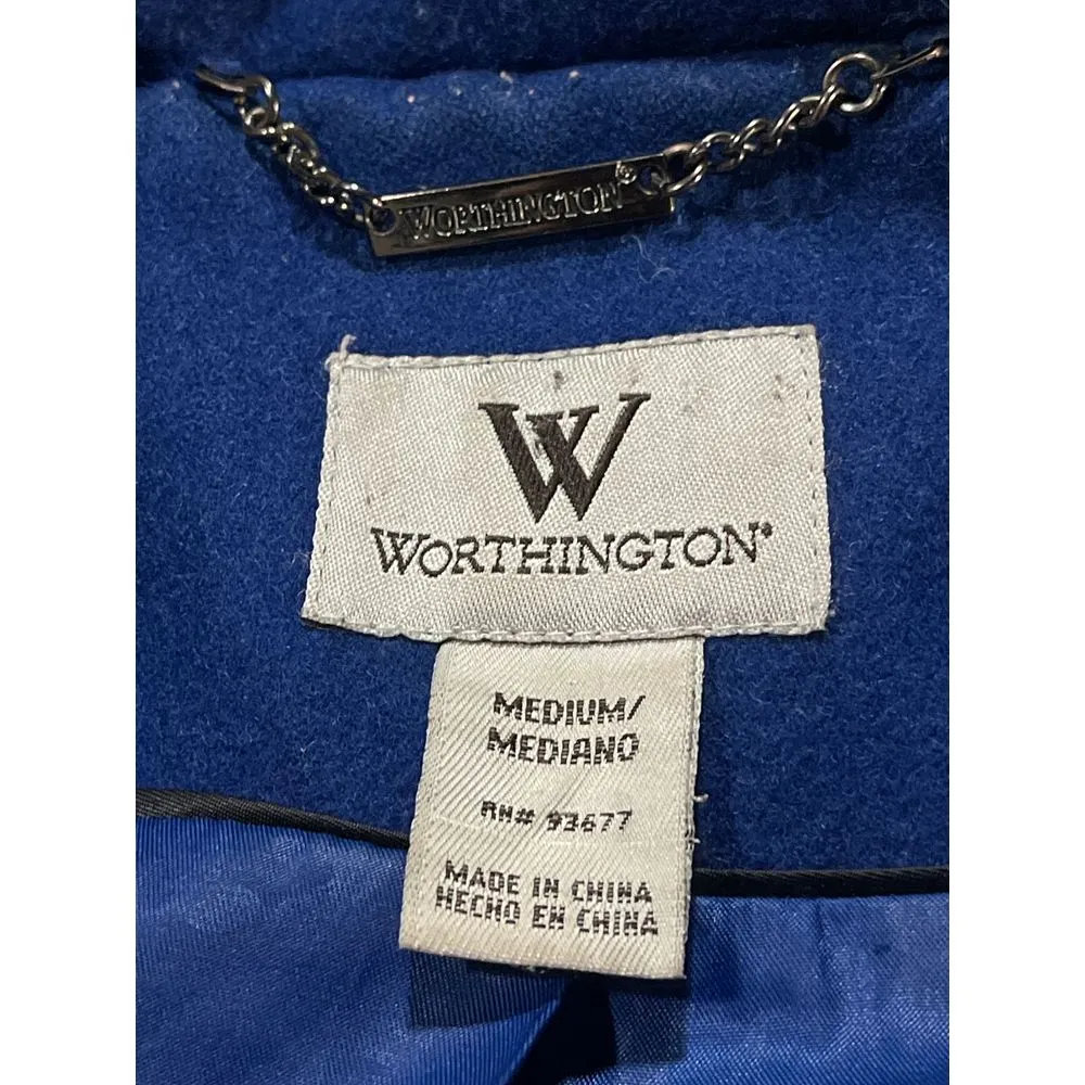 Worthington Royal Blue‎ Double-Breasted Trench Coat Elegant Outerwear D-13 - Image 2