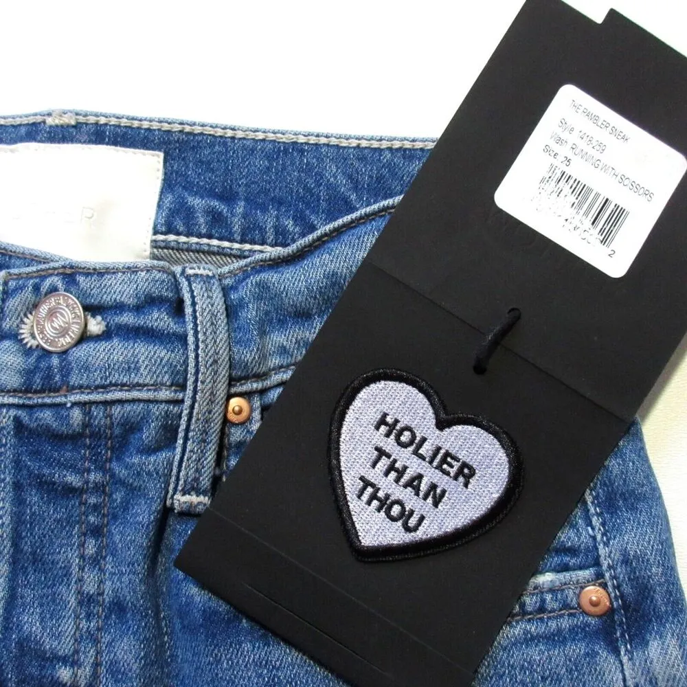 NWT Mother Superior Rambler Sneak in Running With Scissors Embroidered Jeans 25 Blue - Image 5