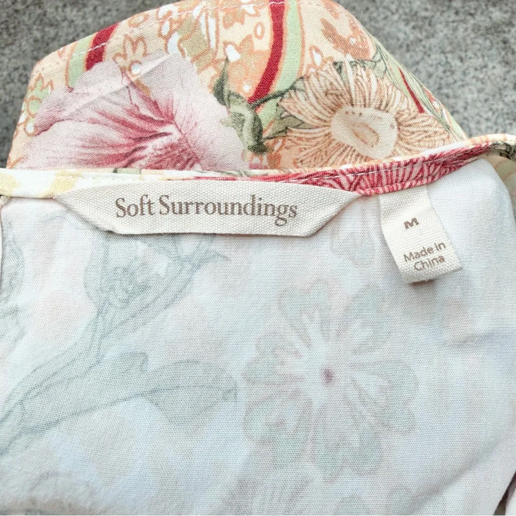 Soft Surroundings Cusabo Short Sleeve Top Blouse Natural Leopard Floral Medium M - Image 5