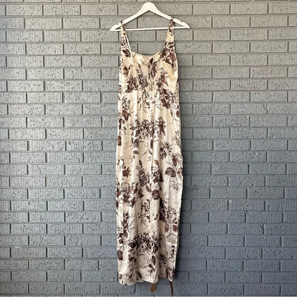 NWT Reformation Solay Silk Dress in Dylan Cream Brown Leaves Size 8 - Image 7