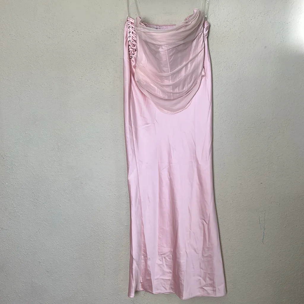 HOUSE OF CB SET Georgie Top & 'Giuliana' Ballerina Pink‎ Satin Maxi Skirt Size S - Image 4