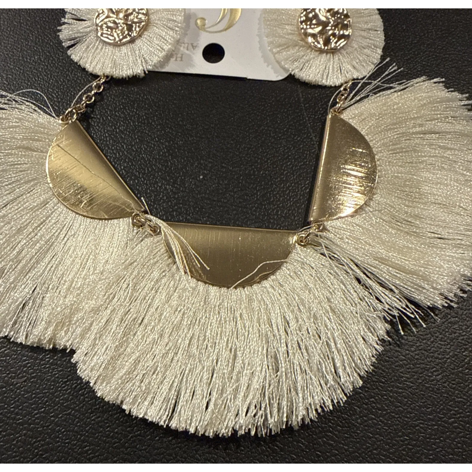 White Tassel Necklace Earring Set Of 3 Boho Hippie Festival Going Out - Image 4