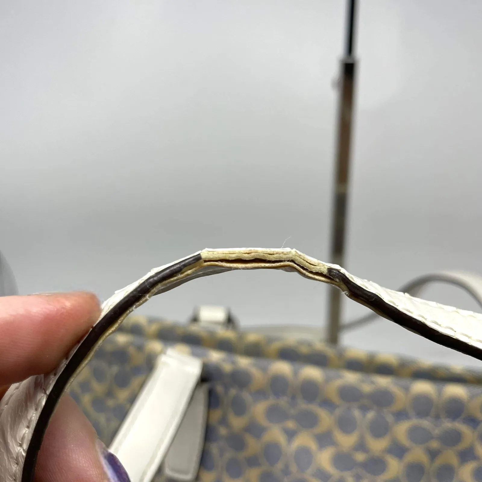 COACH Blue White Leather Monogram Signature Stripe Tote - Image 7