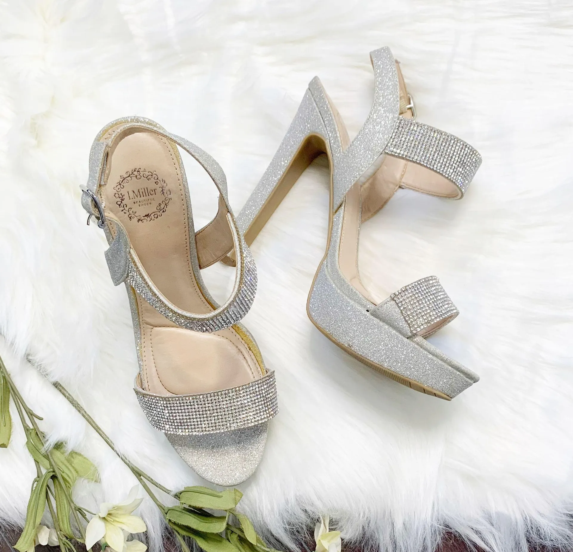 I. Miller Silver Glitter Rhinestone Platform Heels - Image 2