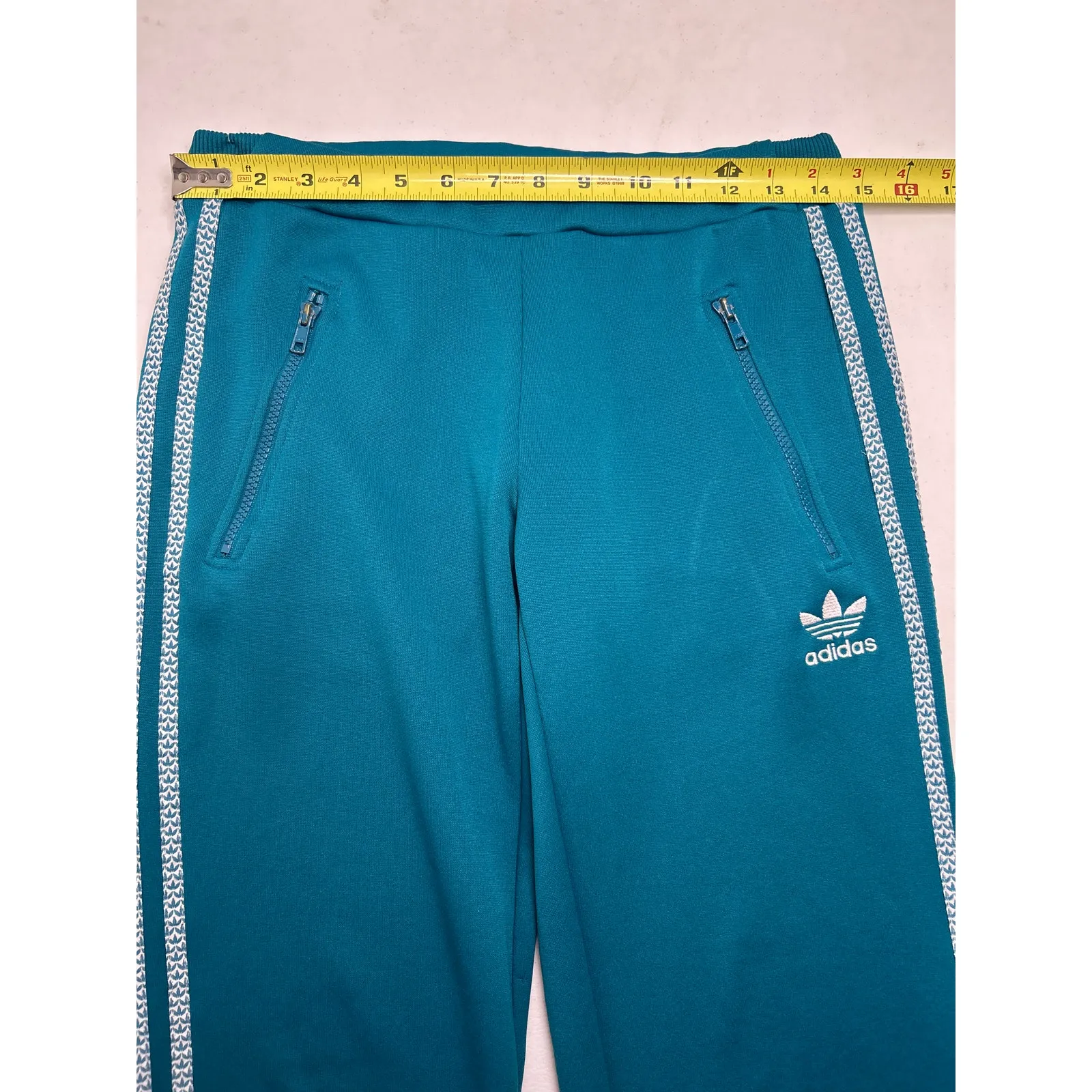 Adidas cropped straight leg joggers in dark turquoise. 2008. Made in Canada Sz 4 - Image 2