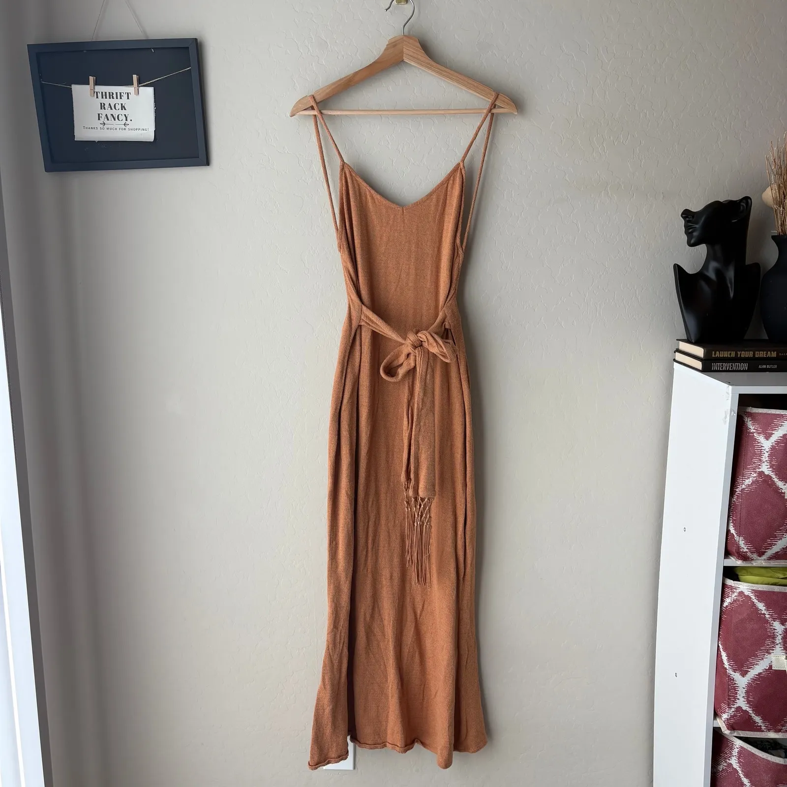Savannah Morrow The Label Dress Ara Knit Tie Belt Tan Midi Dress Size XL - Image 3
