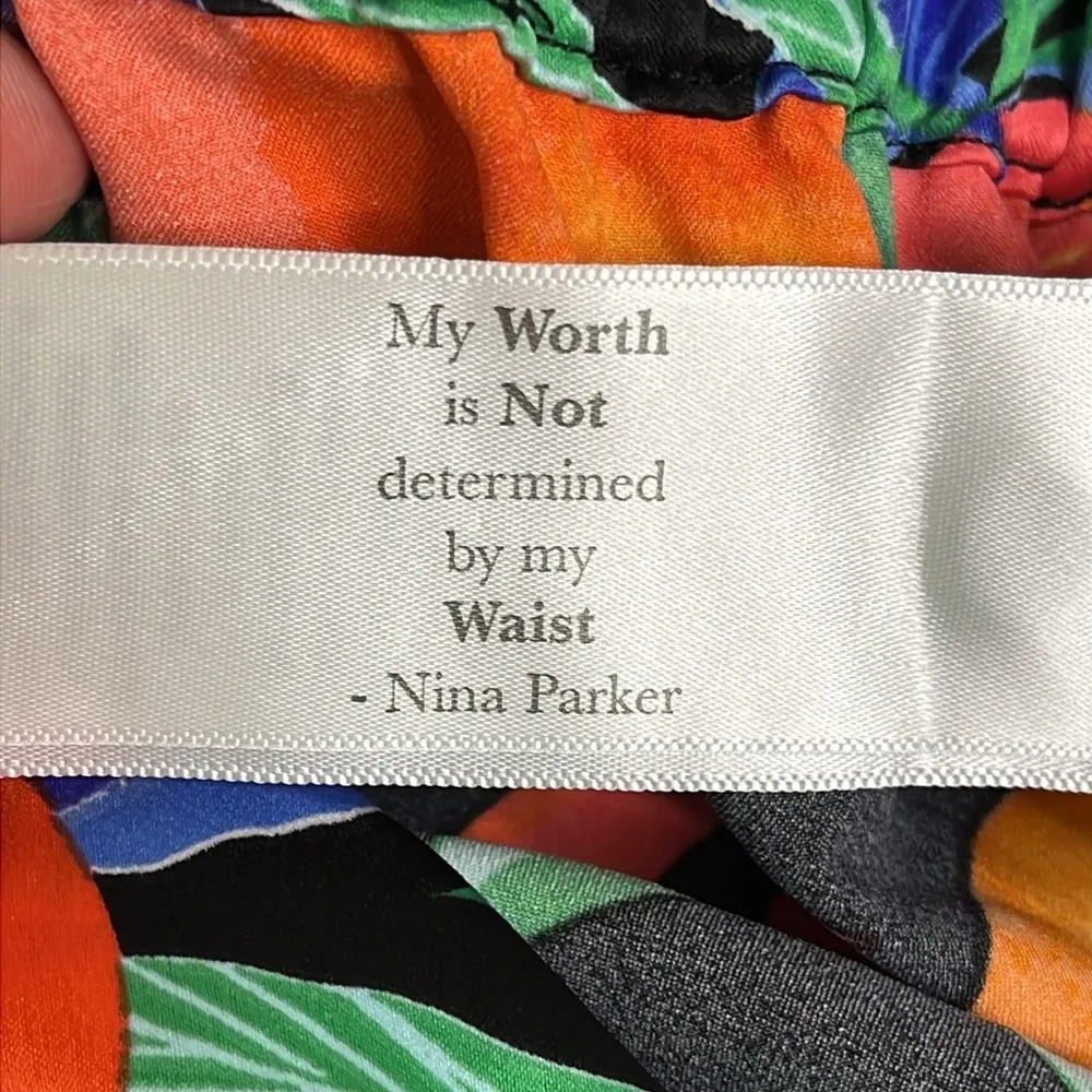 Nina Parker Oranges/ Blue floral Long Sleeve Satin Romper removable belt size 3X Orange - Image 7