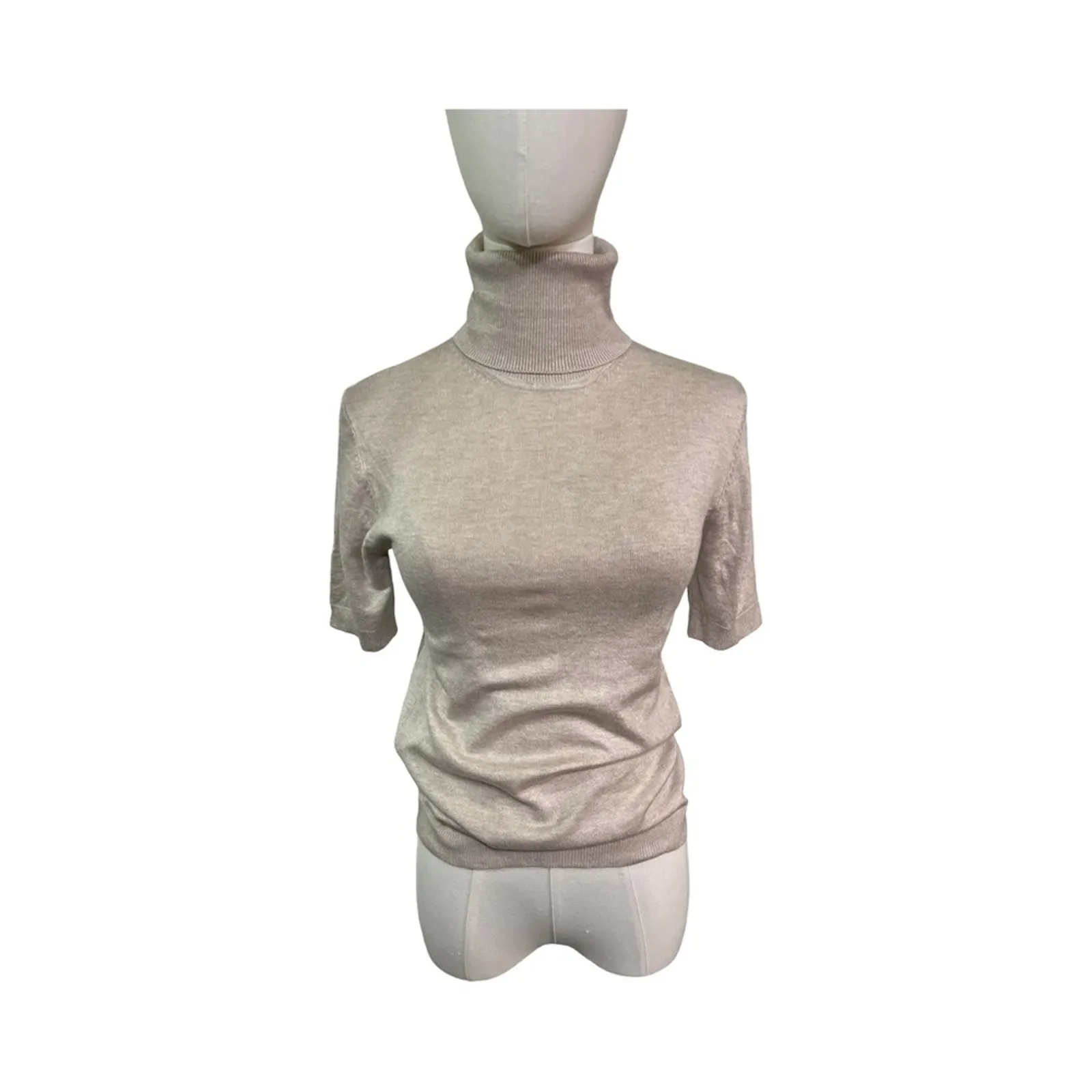 Mango NWT Committed Beige Turtleneck Short Sleeve Sweater Top Women's Medium - Image 6