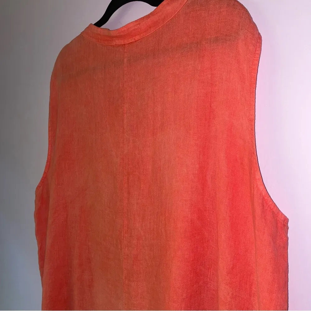 Alessia Pacini 2X 100% Linen Dress Midi Sleeveless Lace Split Neck Red - Image 8