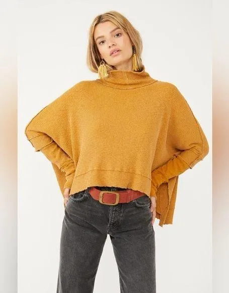Free People Golden Cowl Neck Oversized Sweater Size Small - Image 2