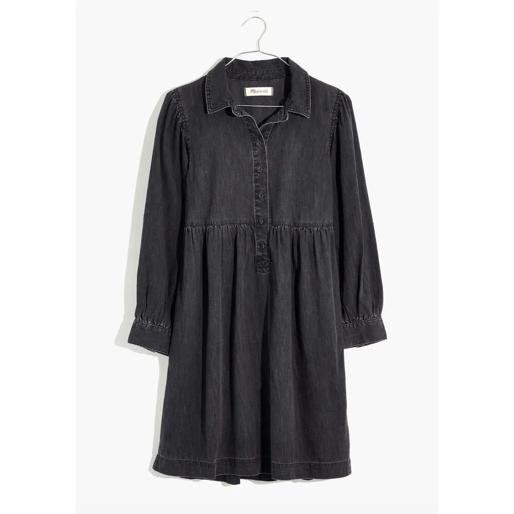 Madewell Denim Babydoll Shirt Dress Washed Black‎ Jean Size XXS Cottagecore Boho - Image 3