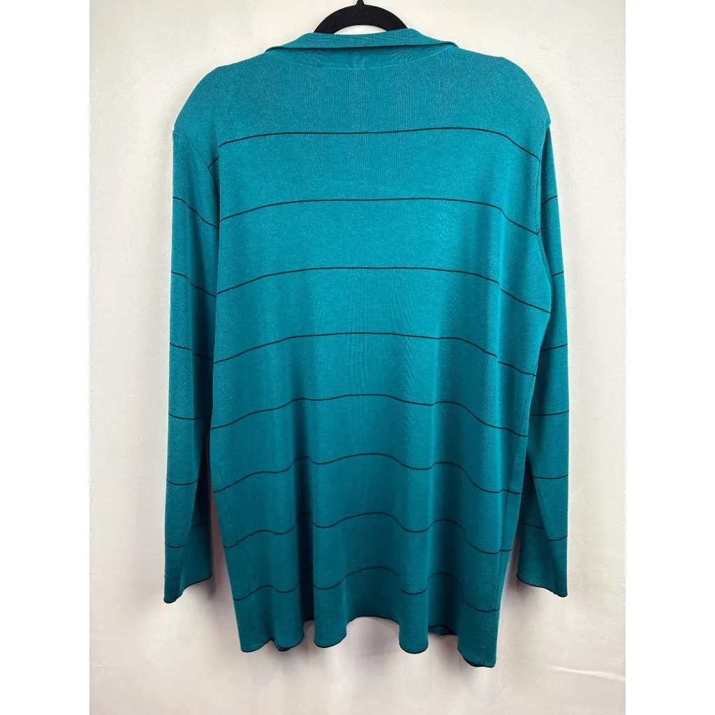 Women’s Howard Wolf Escape Size Large Dark Teal & Black Striped Long Sleeve Swea Blue - Image 4