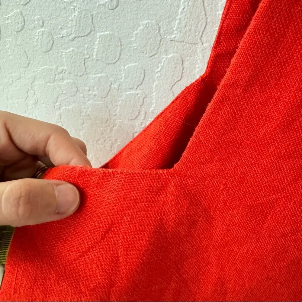 Emerson Fry Red Linen A Line Mod Tank Top Pocket V Neck Clasp Closure XS - Image 7