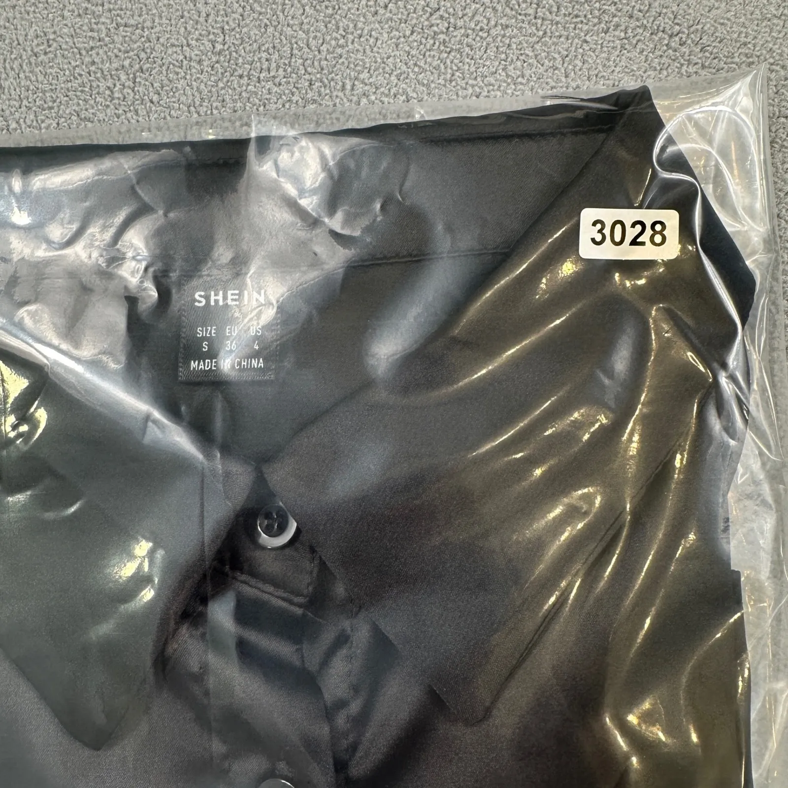 SHEIN Blouse Top Womens S Black Satin Feather Cuffs Button Down Collar Shirt - Image 7