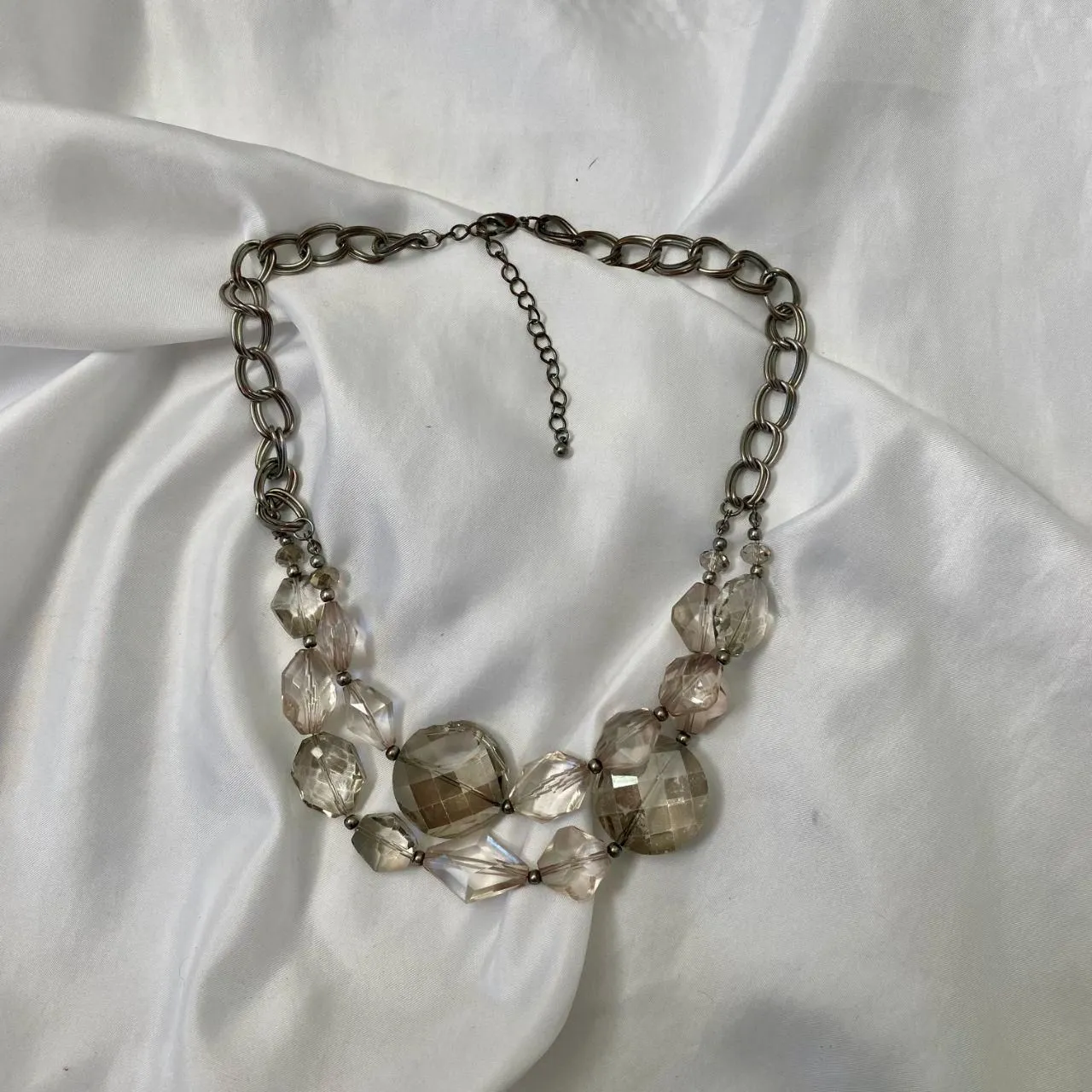 Early 2000's Silver Clear Double Strand Layered Chunky Statement Necklace - Image 4