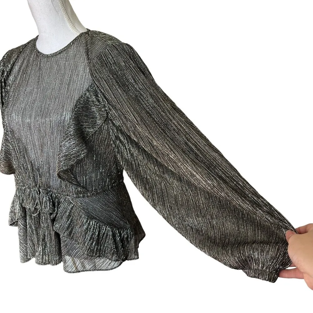 IRO Gavdos Metallic Cocktail Long Sleeve Ruffle Crew Neck Blouse Size FR34 US 2 - Image 10