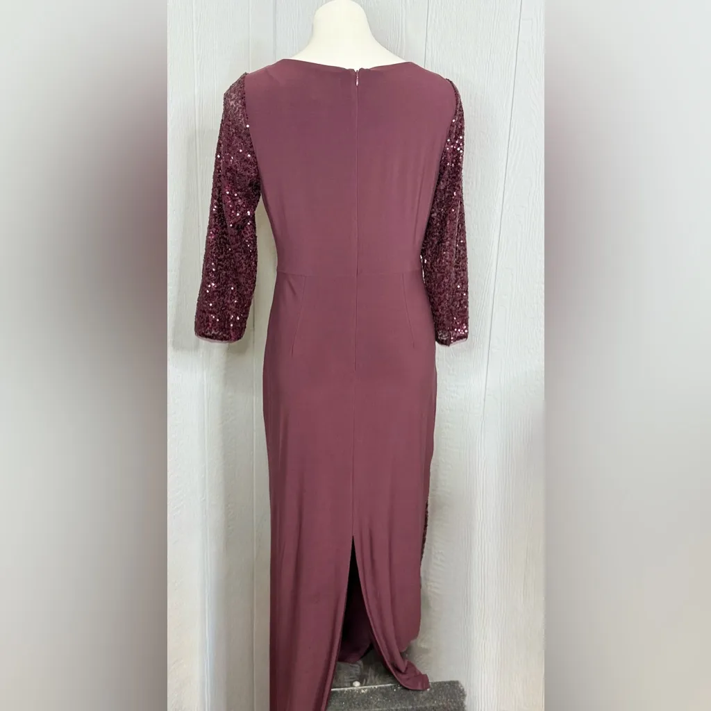 Adrianna Papell Burgundy Sequin Long Sleeve Dress - Image 4