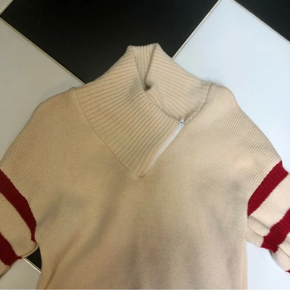 Vintage 60s 70s EIR Sweater Funnel Neck Zipper Detail Ribbed Varsity Academia M Tan Size M - Image 8