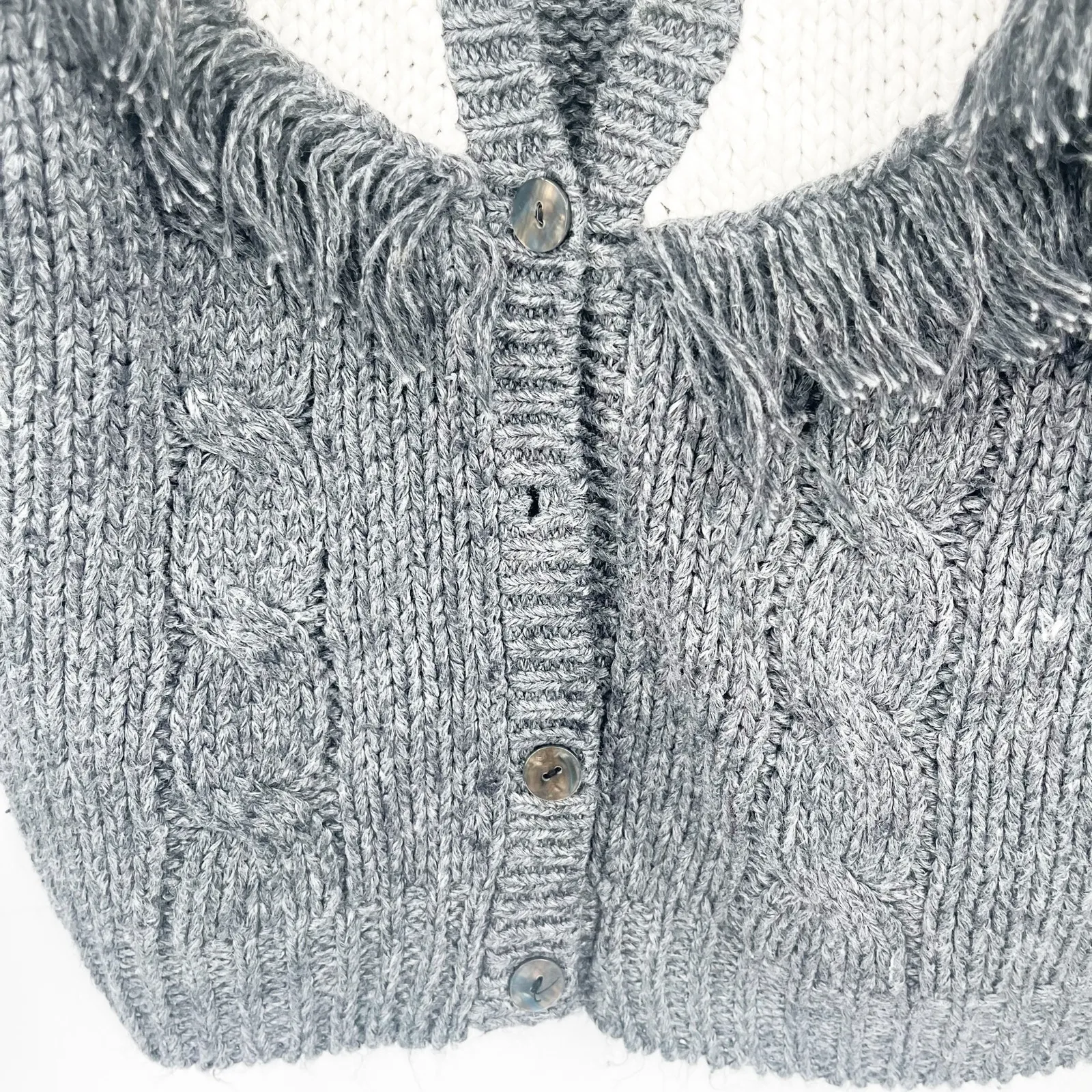 One Step Up Vintage 90s Boho Fringe Floral Hand Knitted‎ Cardigan Sweater Size M - Image 2