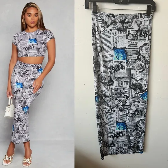 G & S from RainbowShops Black Newspaper Print Maxi skirt - Image 2