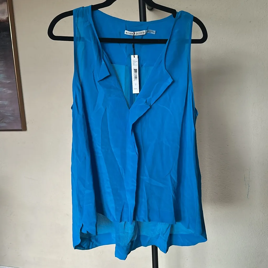Alice + Olivia Blue Tie Dye Flowy Silk Tank‎ Top NWT size M Jewel blue - Image 3
