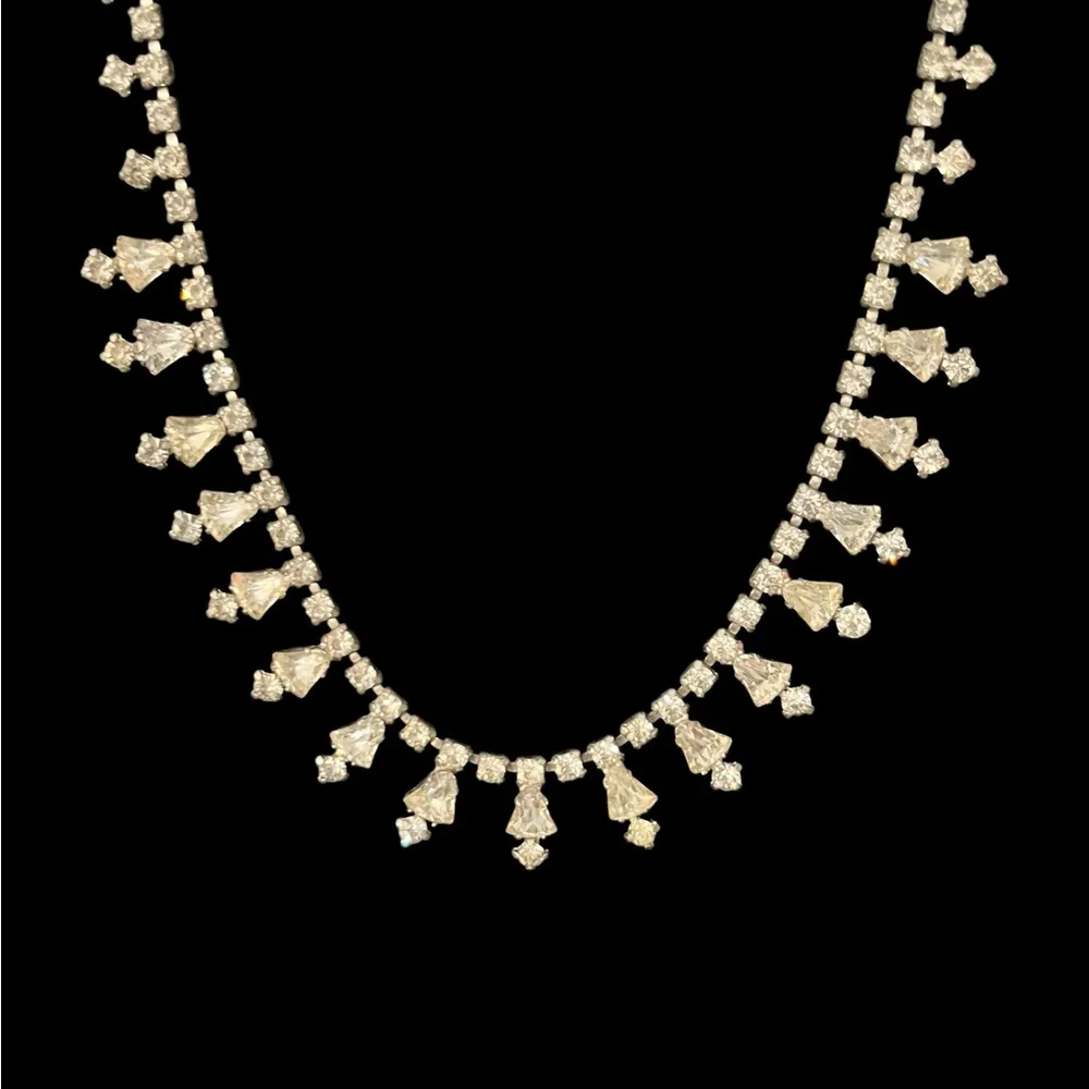 Vintage Estate Victorian Silver Rhinestone Necklace Choker - Image 2