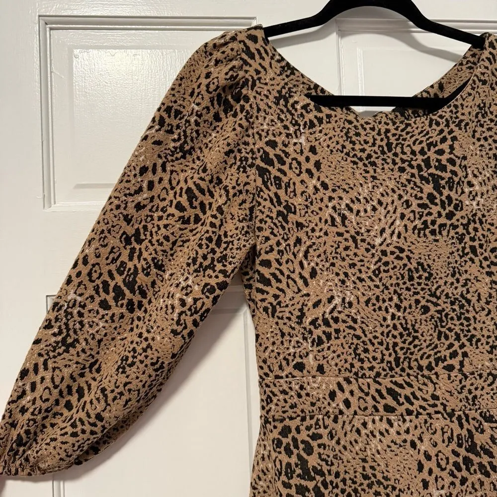 Maeve‎ By Anthropologie Knit Cut-Out Mini Dress Brown Animal Print Size 12 - Image 4