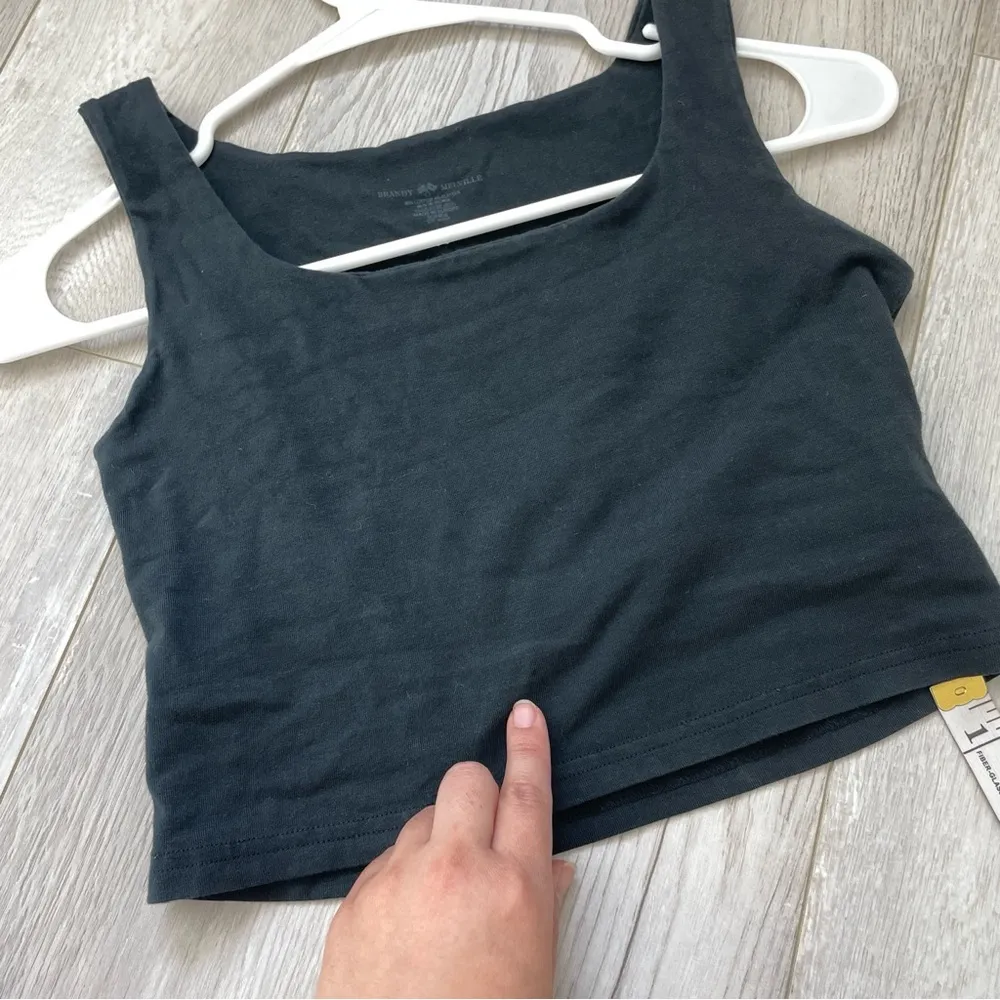 Brandy Melville Square Neck Double Lined Crop Tank Top Black (one size) - Image 6
