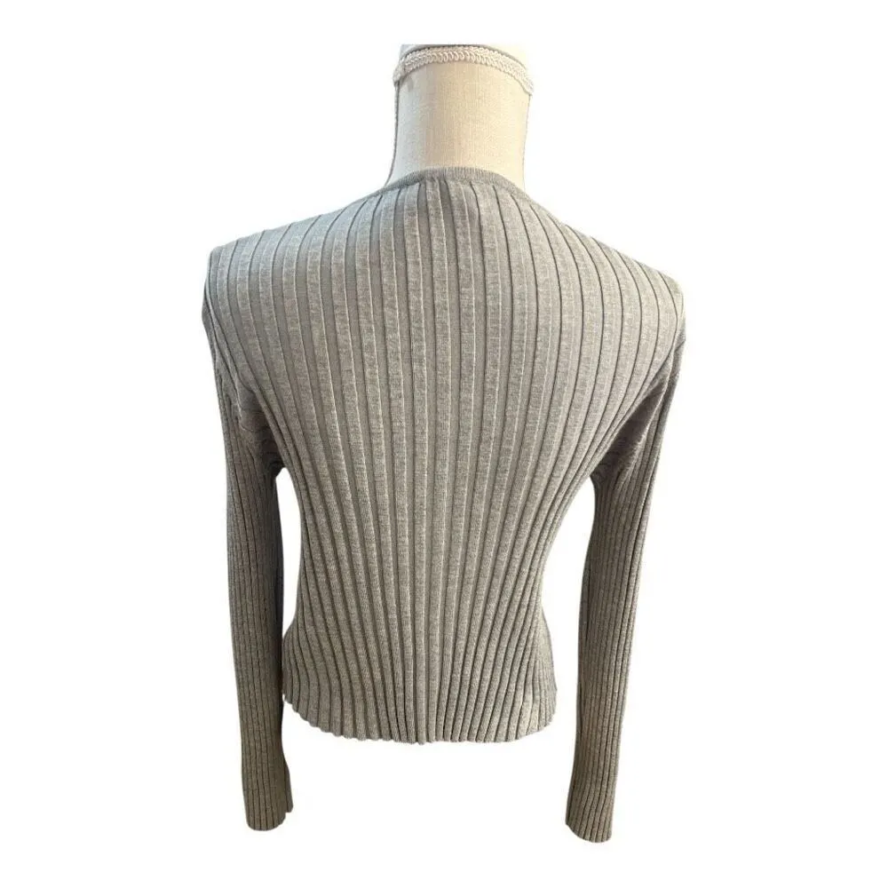 Forever 21 Women Plus Size 1X Knit Cardigan Sweater V-Neck Adult Crop Fit Gray - Image 5